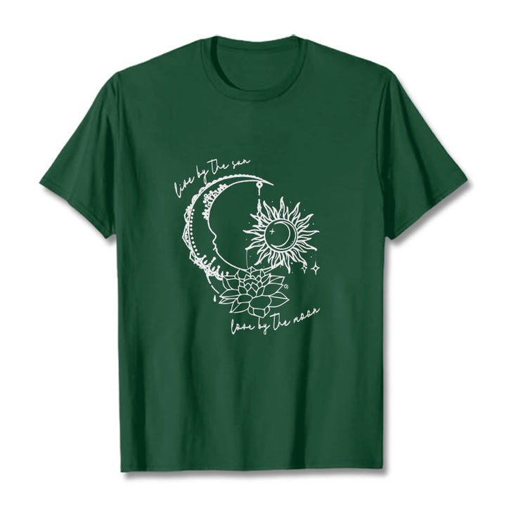 Buddha Stones Sun Moon Lotus Flower Pattern Tee T-shirt - ForestGreen - 2XL - image 0