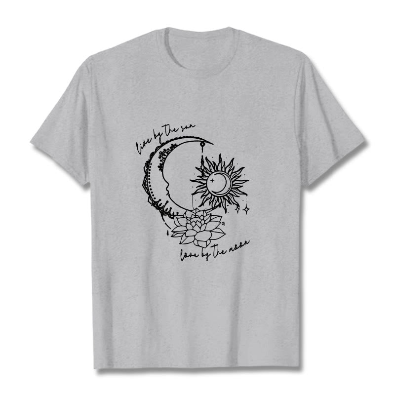 Buddha Stones Sun Moon Lotus Flower Pattern Tee T-shirt - LightGrey - 2XL - image 19