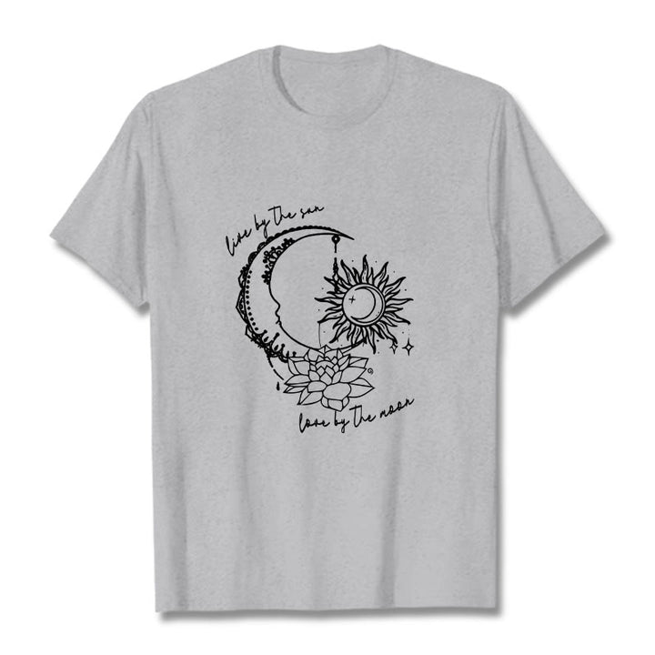 Buddha Stones Sun Moon Lotus Flower Pattern Tee T-shirt - LightGrey - 2XL - image 19