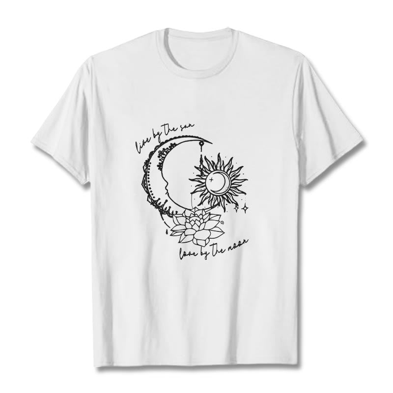 Buddha Stones Sun Moon Lotus Flower Pattern Tee T-shirt - White - 2XL - image 7