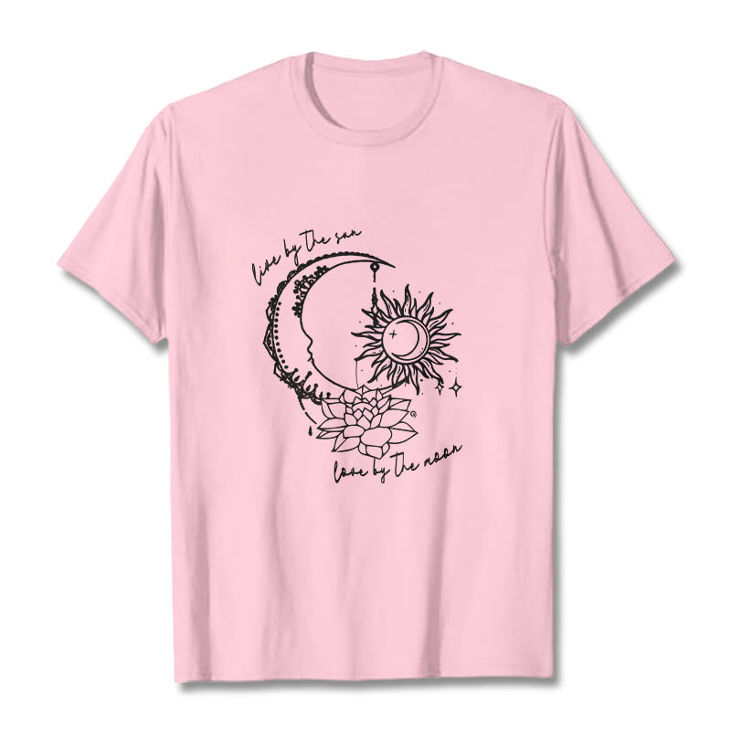 Buddha Stones Sun Moon Lotus Flower Pattern Tee T-shirt - LightPink - 2XL - image 12
