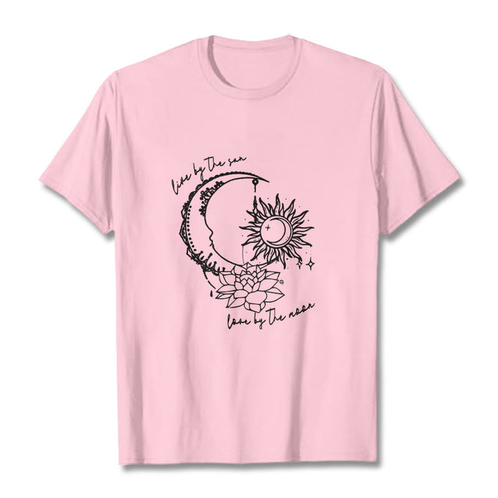 Buddha Stones Sun Moon Lotus Flower Pattern Tee T-shirt - LightPink - 2XL - image 12