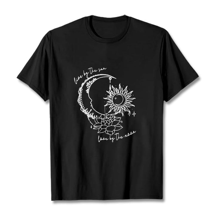 Buddha Stones Sun Moon Lotus Flower Pattern Tee T-shirt - Black - 2XL - image 3