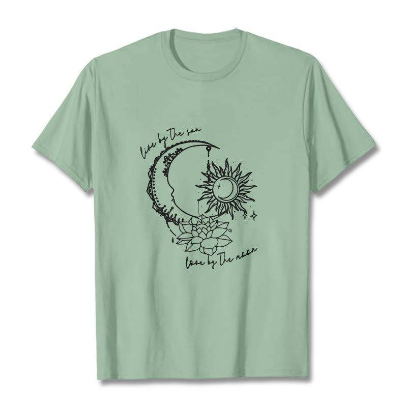 Buddha Stones Sun Moon Lotus Flower Pattern Tee T-shirt - PaleGreen - 2XL - image 14