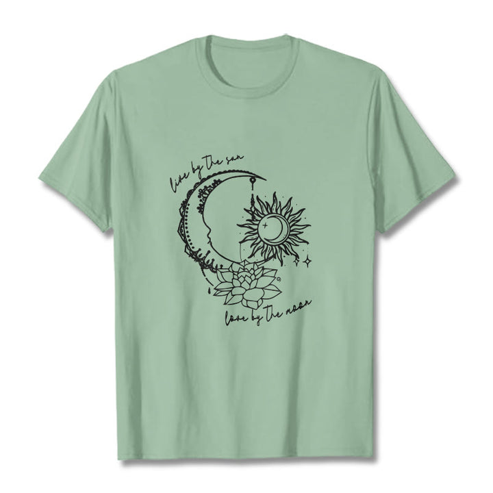 Buddha Stones Sun Moon Lotus Flower Pattern Tee T-shirt - PaleGreen - 2XL - image 14