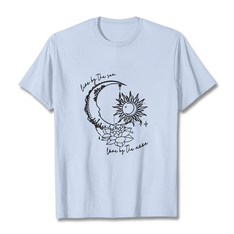 Buddha Stones Sun Moon Lotus Flower Pattern Tee T-shirt - LightCyan - 2XL - image 18