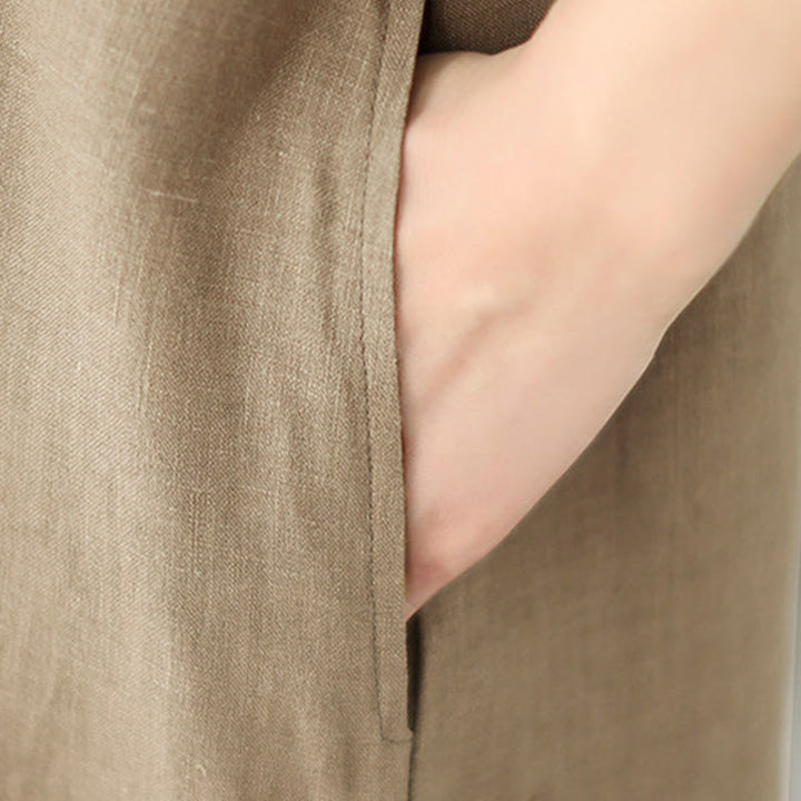 Buddha Stones Vintage Embroidery Three Quarter Sleeve Cotton Linen Midi Dress With Pockets - image 7