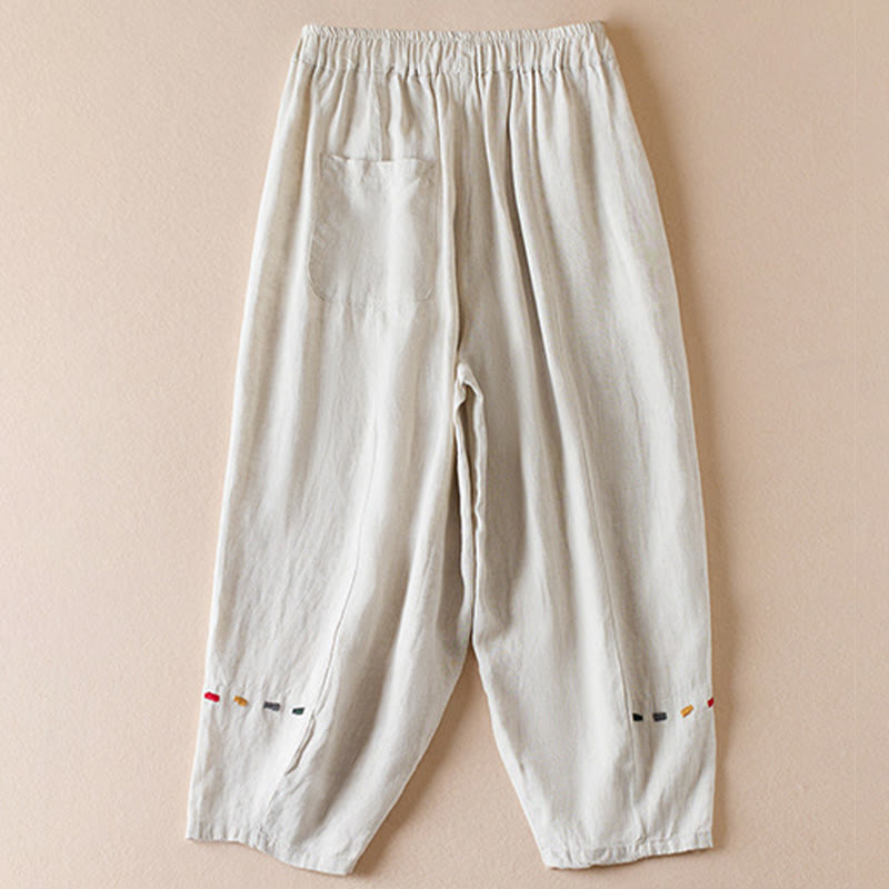 Buddha Stones Colored Thread 7-8 Length Women's Harem Cotton Linen Pants With Pockets - image 1
