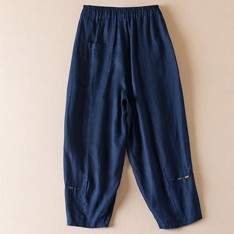 Buddha Stones Colored Thread 7-8 Length Women's Harem Cotton Linen Pants With Pockets - image 10