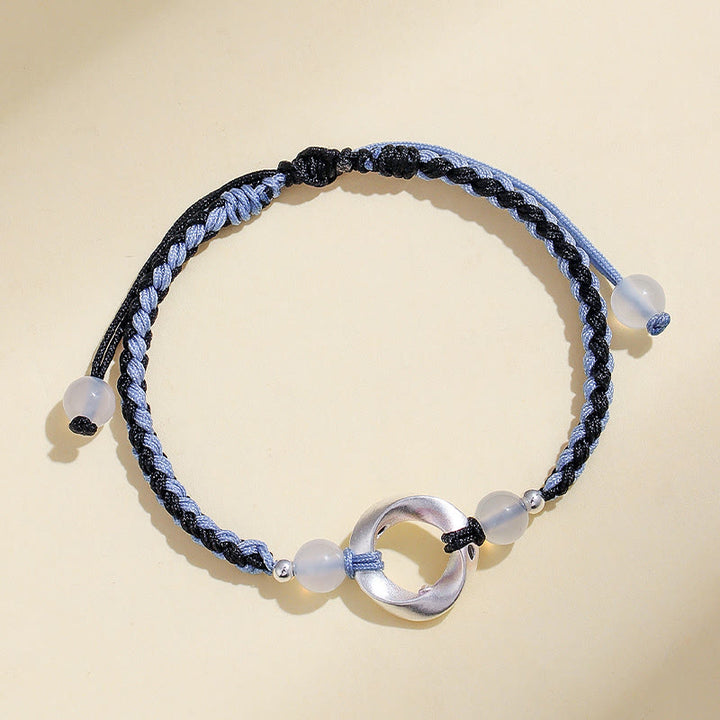 Buddha Stones 925 Sterling Silver Mobius White Agate Bead Braided String Protection Bracelet - image 7