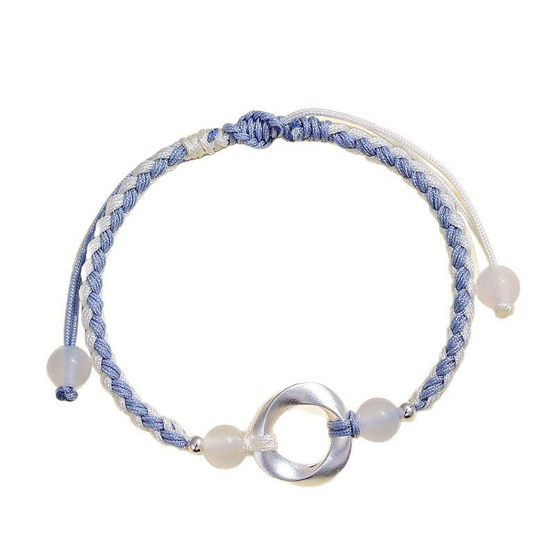 Buddha Stones 925 Sterling Silver Mobius White Agate Bead Braided String Protection Bracelet - image 3