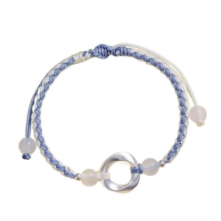 Buddha Stones 925 Sterling Silver Mobius White Agate Bead Braided String Protection Bracelet - image 3