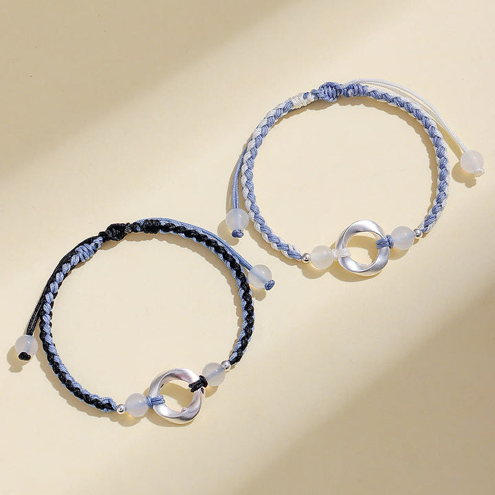 Buddha Stones 925 Sterling Silver Mobius White Agate Bead Braided String Protection Bracelet - image 9