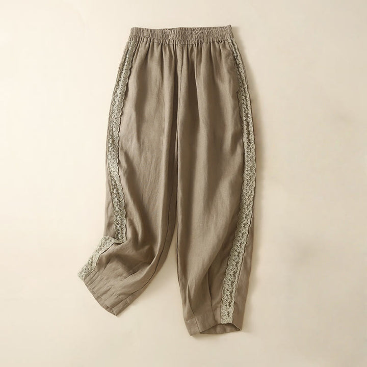 Buddha Stones Plain Lace Women's Harem Cotton Linen Pants With Pockets - Tan - US8-10,UK/AU12-14,EU40-42 (2XL) - image 0