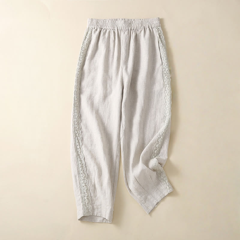 Buddha Stones Plain Lace Women's Harem Cotton Linen Pants With Pockets - WhiteSmoke - US8-10,UK/AU12-14,EU40-42 (2XL) - image 10