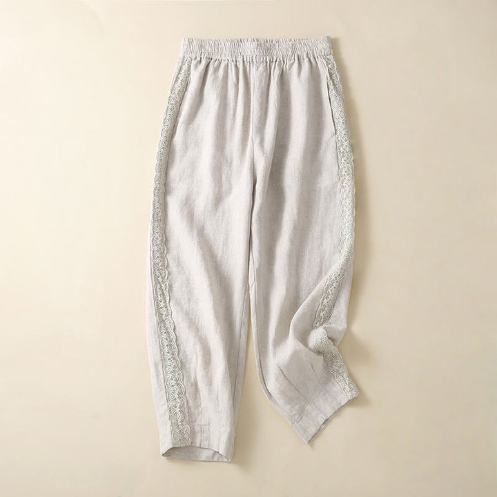 Buddha Stones Plain Lace Women's Harem Cotton Linen Pants With Pockets - WhiteSmoke - US8-10,UK/AU12-14,EU40-42 (2XL) - image 10