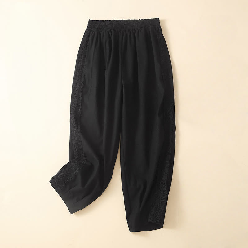 Buddha Stones Plain Lace Women's Harem Cotton Linen Pants With Pockets - Black - US8-10,UK/AU12-14,EU40-42 (2XL) - image 25