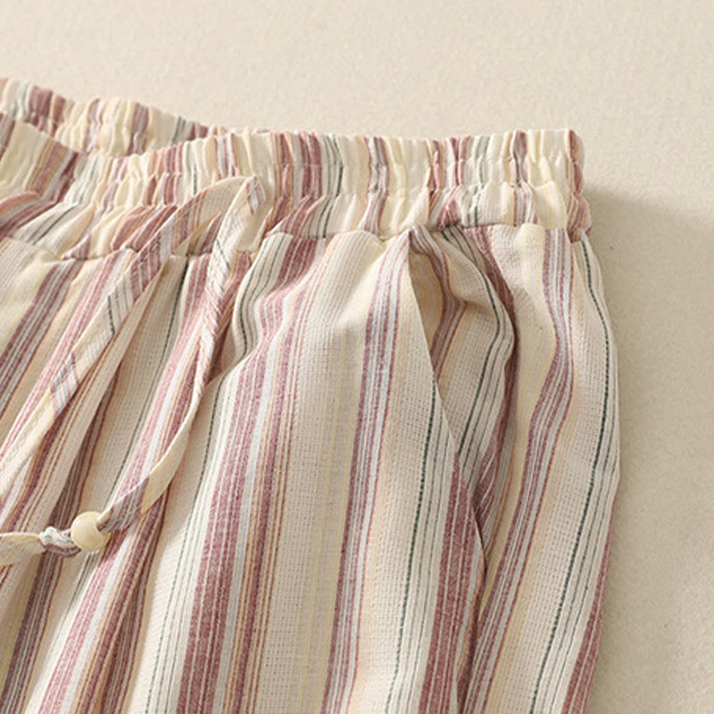 Buddha Stones Color Vertical Stripes Cotton Women's Wide Leg Pants With Pockets - image 3