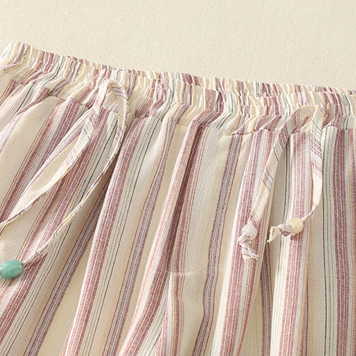 Buddha Stones Color Vertical Stripes Cotton Women's Wide Leg Pants With Pockets - image 2