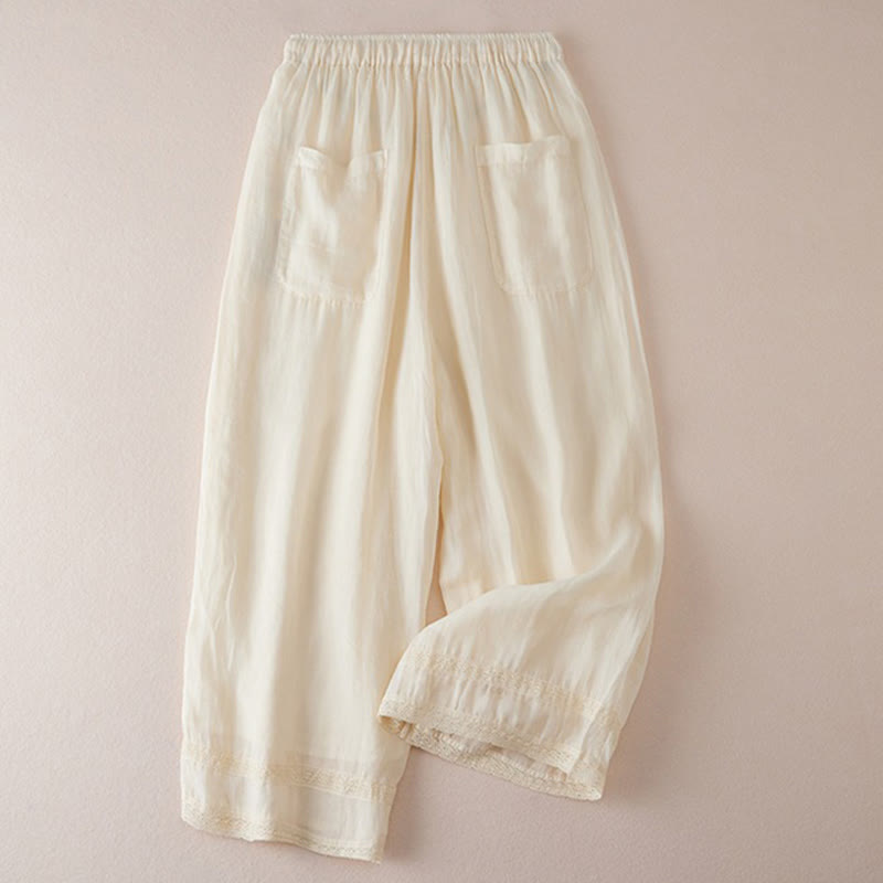 Buddha Stones Casual Lining Design Cotton Women's 7-8 Length Wide Leg Pants With Pockets - image 1