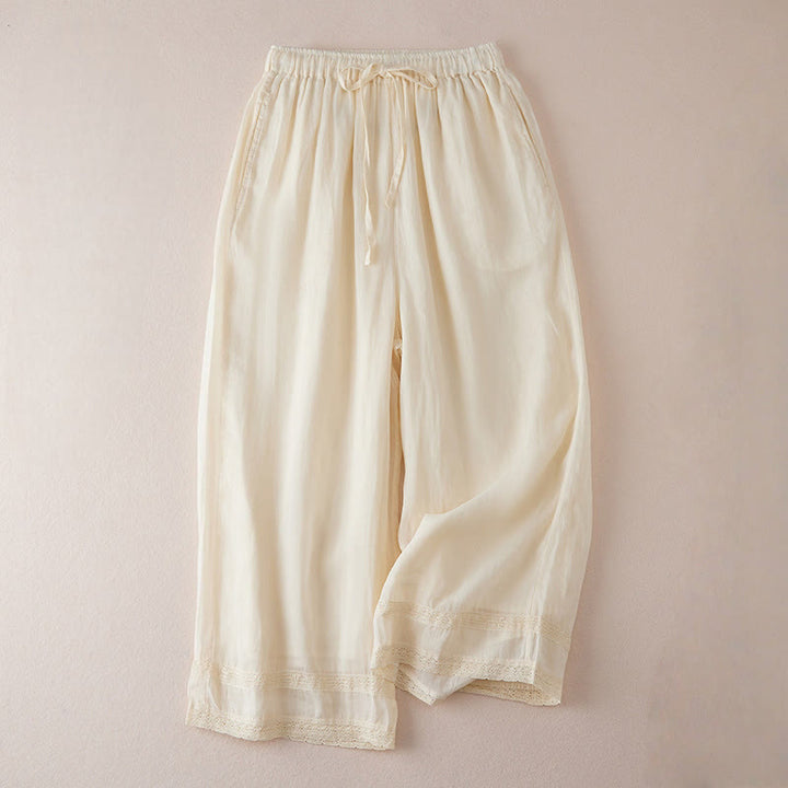 Buddha Stones Casual Lining Design Cotton Women's 7-8 Length Wide Leg Pants With Pockets - Cornsilk - US8-10,UK/AU12-14,EU40-42 (2XL) - image 0