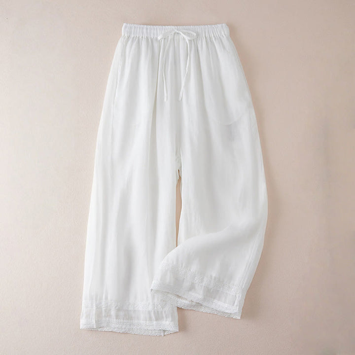 Buddha Stones Casual Lining Design Cotton Women's 7-8 Length Wide Leg Pants With Pockets - White - US8-10,UK/AU12-14,EU40-42 (2XL) - image 9