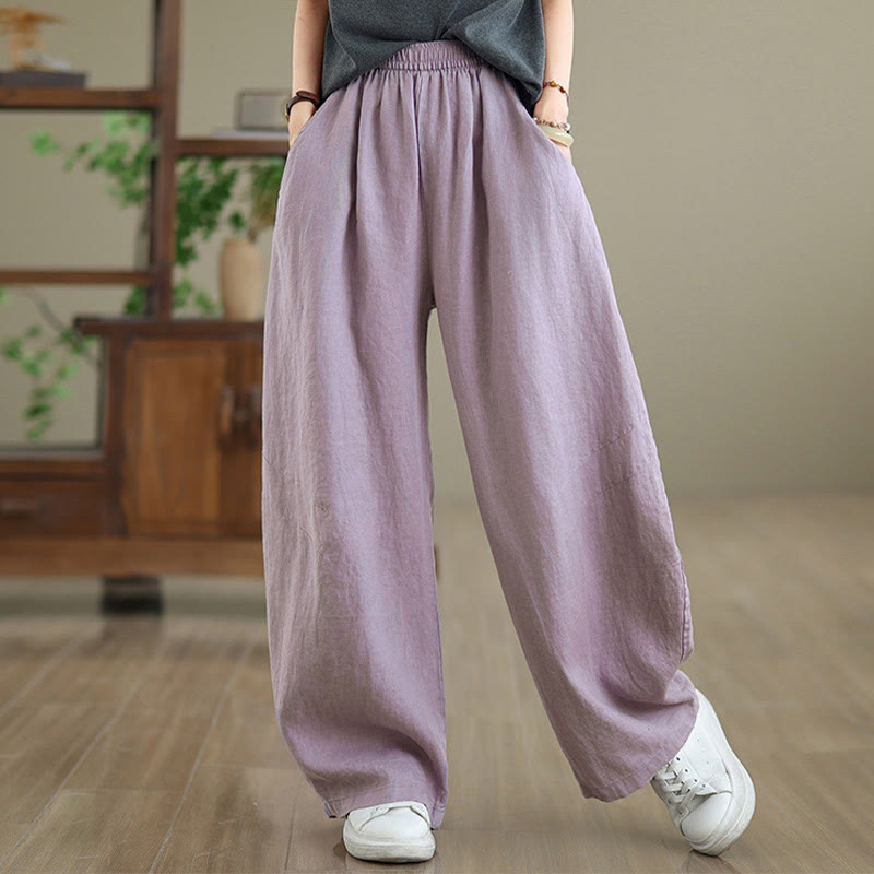 Buddha Stones Casual Plain Cotton Women's Wide Leg Pants With Pockets - image 5