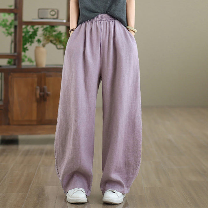 Buddha Stones Casual Plain Cotton Women's Wide Leg Pants With Pockets - image 1