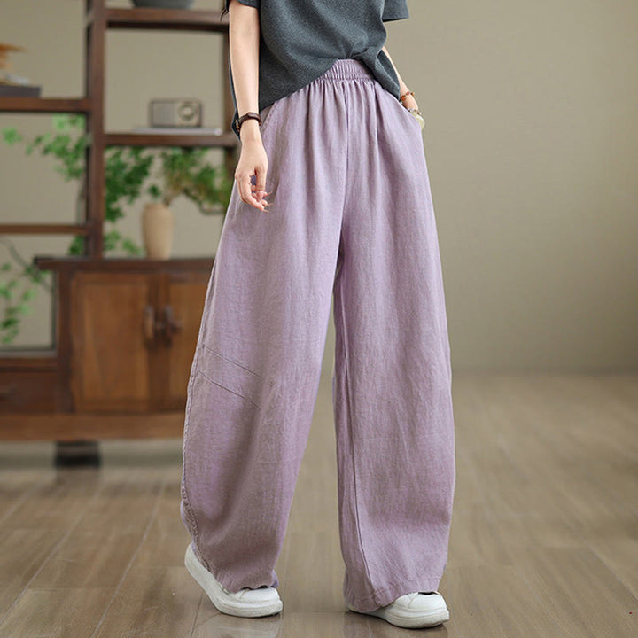 Buddha Stones Casual Plain Cotton Women's Wide Leg Pants With Pockets - Plum - US12,UK/AU16,EU44 (3XL) - image 0