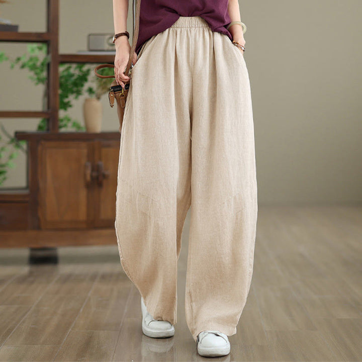 Buddha Stones Casual Plain Cotton Women's Wide Leg Pants With Pockets - PapayaWhip - US12,UK/AU16,EU44 (3XL) - image 12