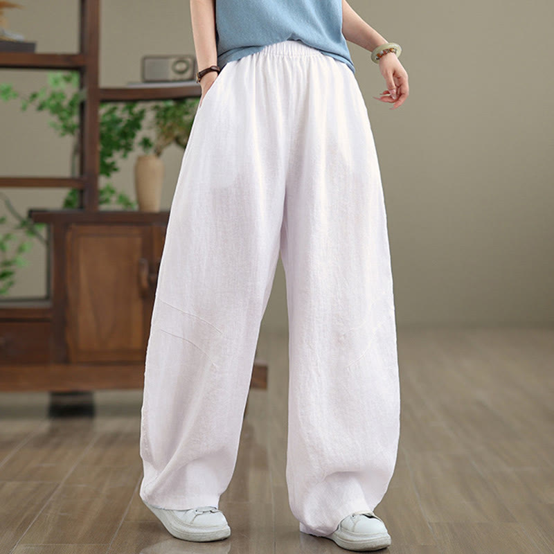 Buddha Stones Casual Plain Cotton Women's Wide Leg Pants With Pockets - White - US12,UK/AU16,EU44 (3XL) - image 18