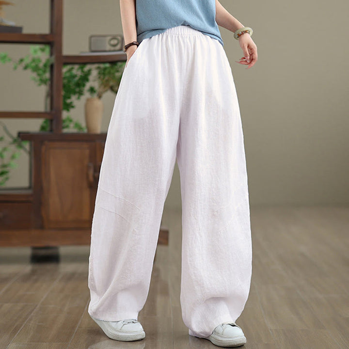 Buddha Stones Casual Plain Cotton Women's Wide Leg Pants With Pockets - White - US12,UK/AU16,EU44 (3XL) - image 18