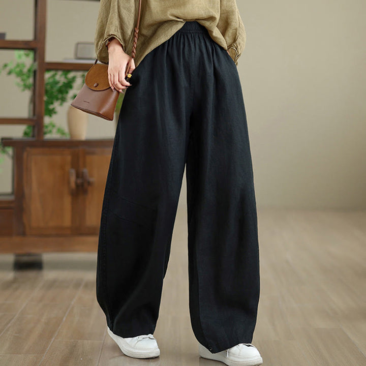 Buddha Stones Casual Plain Cotton Women's Wide Leg Pants With Pockets - Black - US12,UK/AU16,EU44 (3XL) - image 24