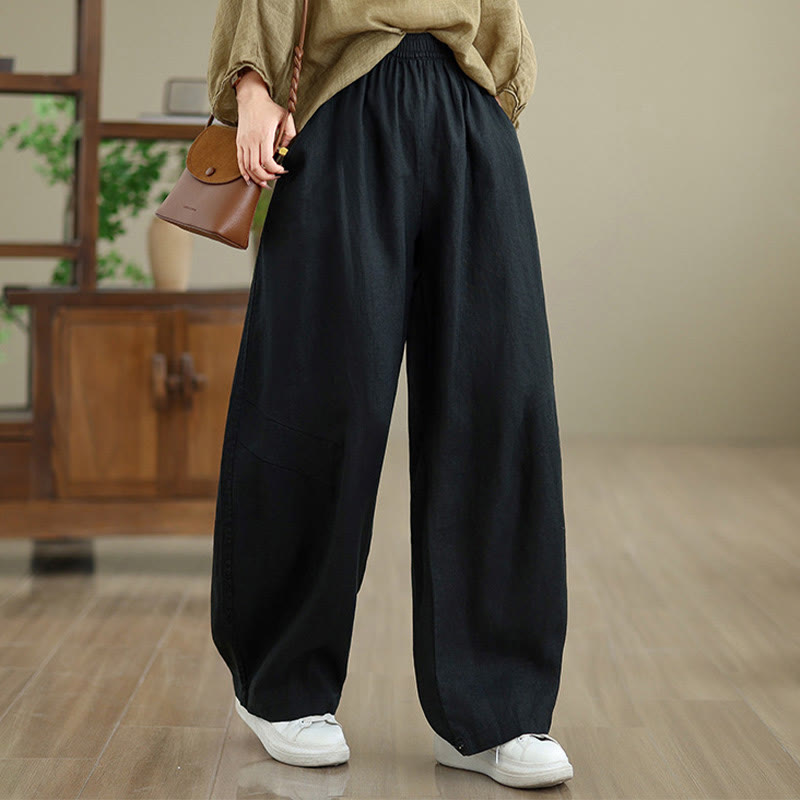 Buddha Stones Casual Plain Cotton Women's Wide Leg Pants With Pockets - image 26