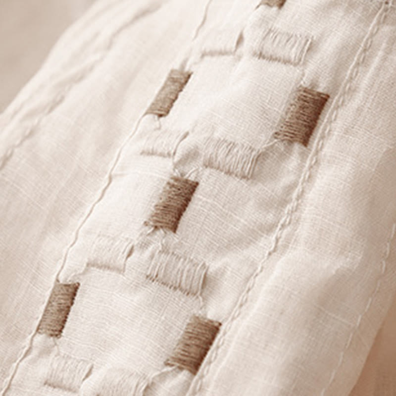 Buddha Stones Embroidery Crew Neck Pleats Women's Cotton Linen Half Sleeve T-shirt - image 4