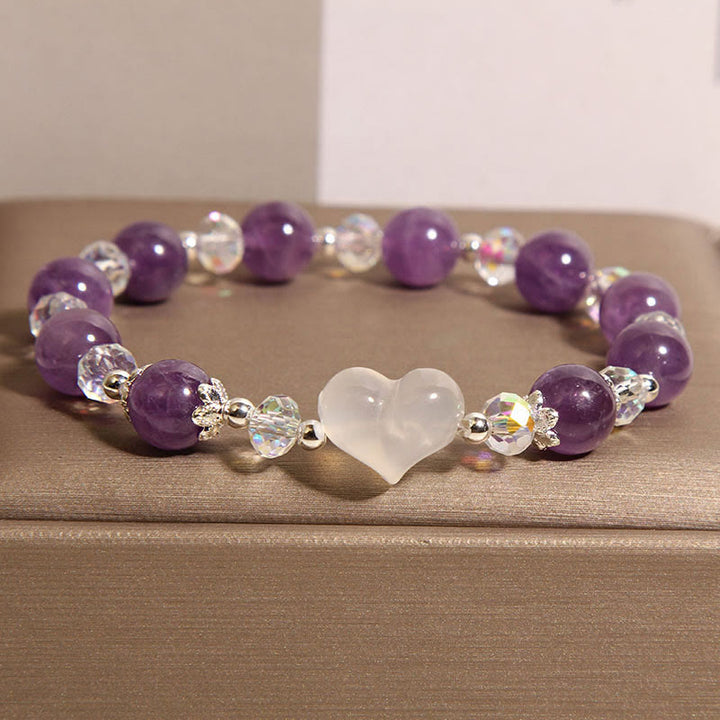 Buddha Stones Heart Amethyst White Agate Balance Bracelet - Amethyst(Wrist Circumference: 18cm) - image 0