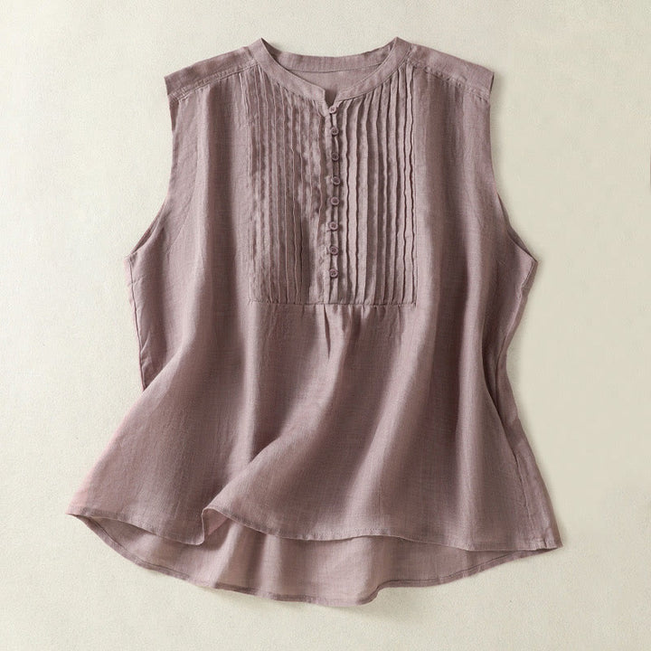 Buddha Stones Casual Sleeveless Pleated Design Women's Cotton Linen Half Sleeve Shirt - Thistle - US14,UK/AU18,EU46 (2XL) - image 0