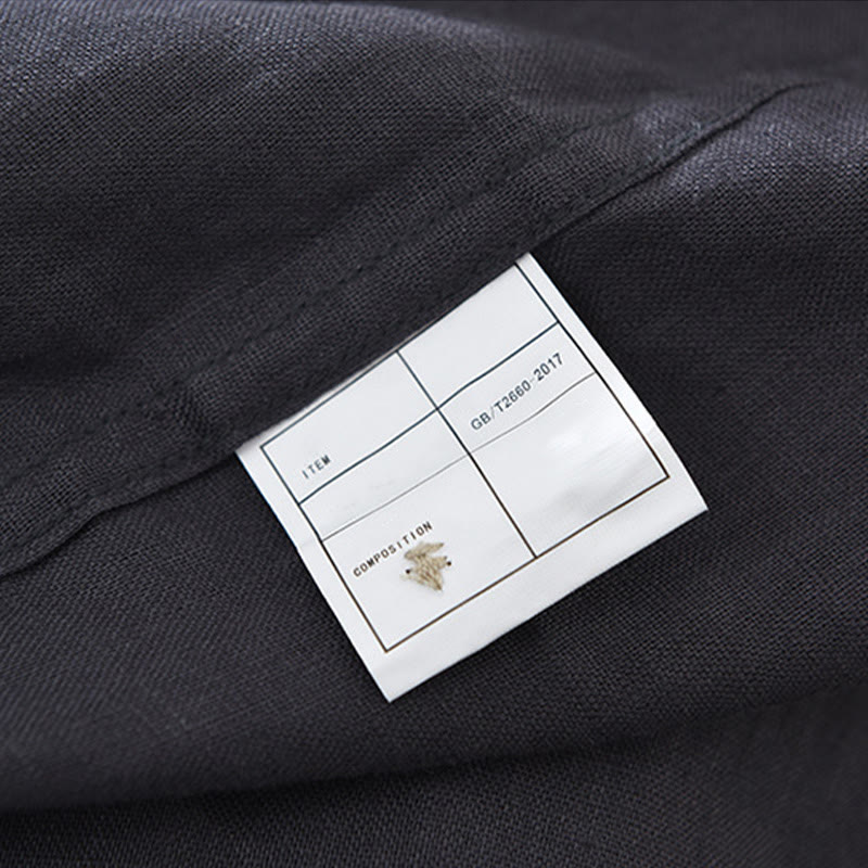 Buddha Stones Summer Half Buttons Design Lapel Men's Short Sleeve Linen Shirt With Pocket - image 9