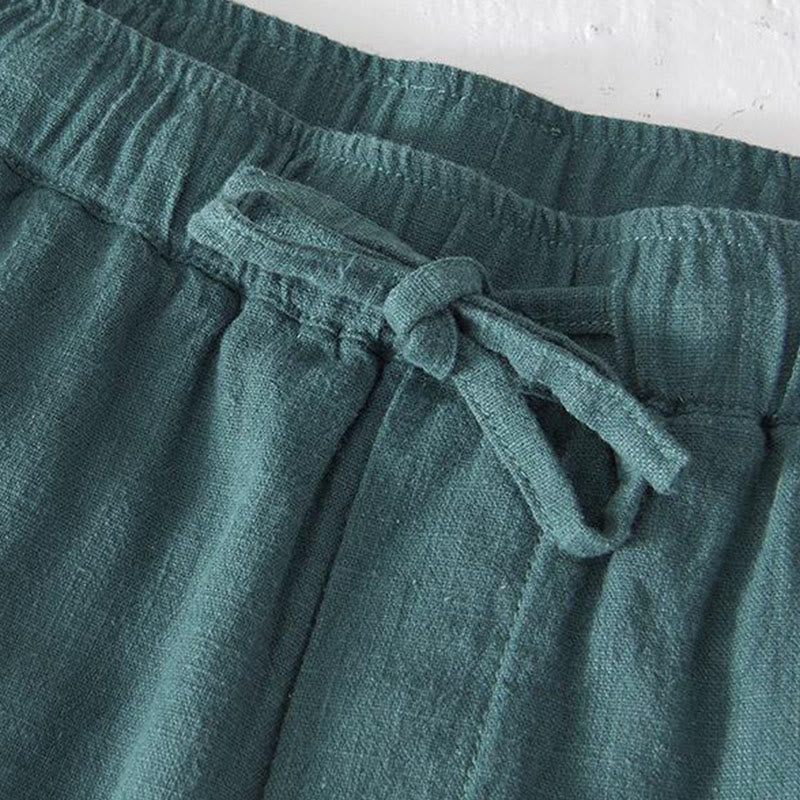 Buddha Stones Summer Solid Color Drawstring Elastic Waist Men's Cotton Linen Shorts With Pockets - image 22