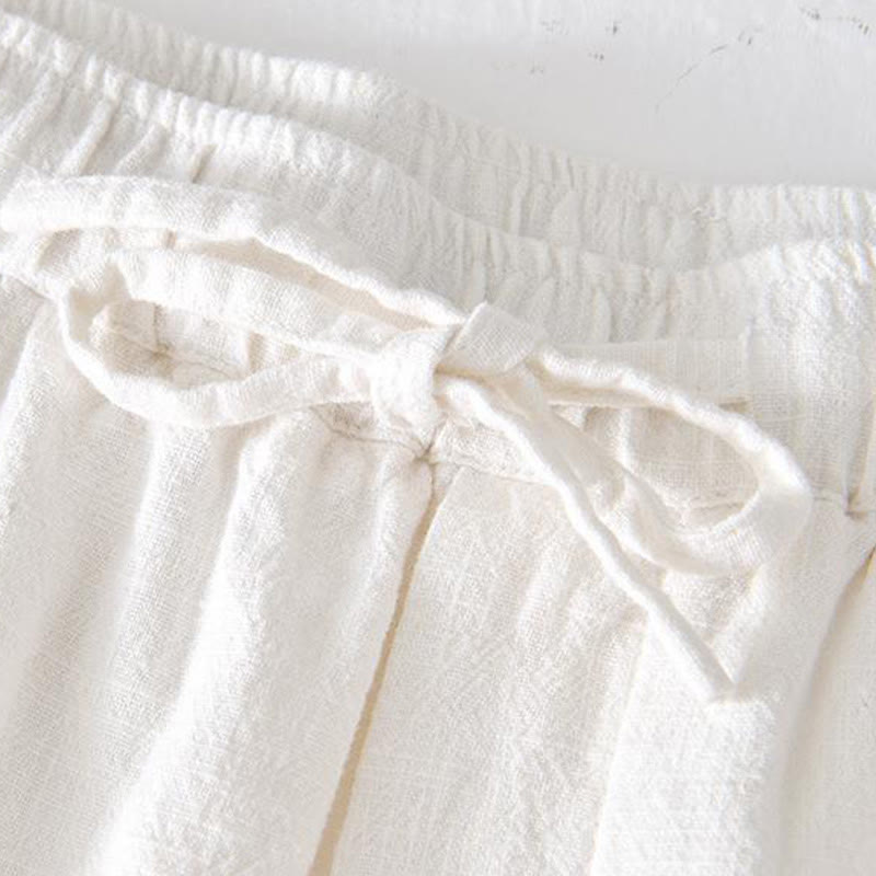 Buddha Stones Summer Solid Color Drawstring Elastic Waist Men's Cotton Linen Shorts With Pockets - image 6