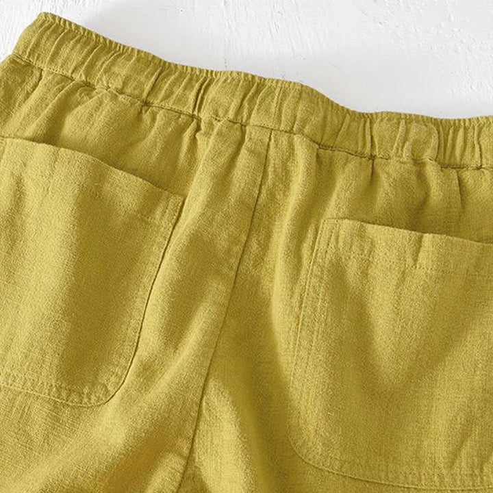 Buddha Stones Summer Solid Color Drawstring Elastic Waist Men's Cotton Linen Shorts With Pockets - image 12