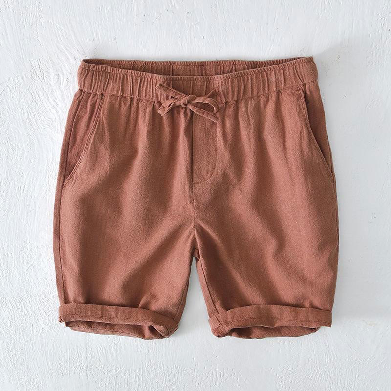 Buddha Stones Summer Solid Color Drawstring Elastic Waist Men's Cotton Linen Shorts With Pockets - SandyBrown - US/UK/AU44,EU54 (4XL) - image 33