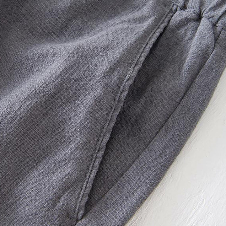 Buddha Stones Summer Solid Color Drawstring Elastic Waist Men's Cotton Linen Shorts With Pockets - image 19