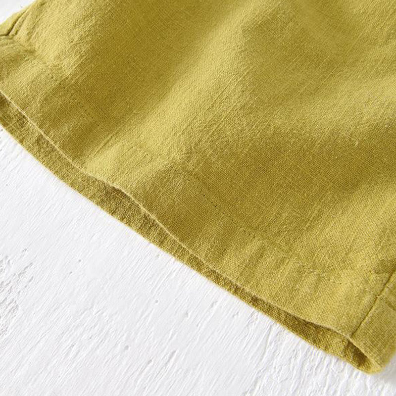 Buddha Stones Summer Solid Color Drawstring Elastic Waist Men's Cotton Linen Shorts With Pockets - image 15