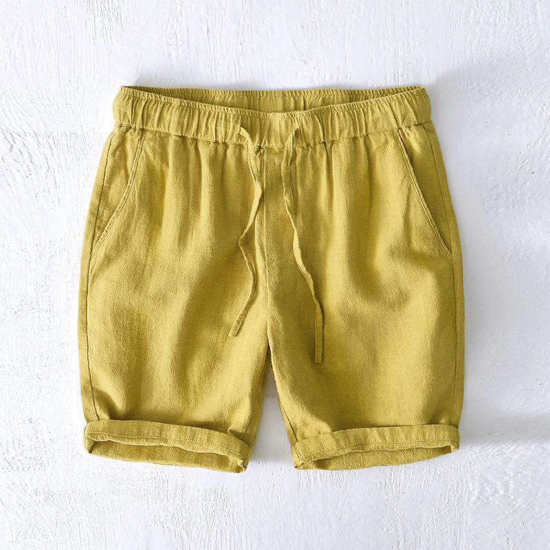 Buddha Stones Summer Solid Color Drawstring Elastic Waist Men's Cotton Linen Shorts With Pockets - YellowGreen - US/UK/AU44,EU54 (4XL) - image 10