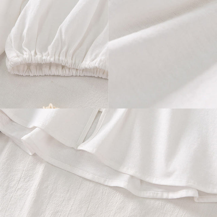 Buddha Stones Summer Pure Color Chinese Frog-Button V-Neck Cotton Linen Women's Long Sleeve Shirt - image 21