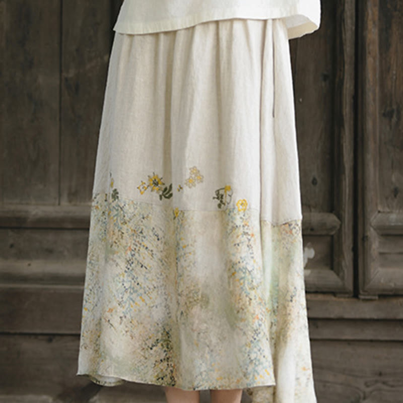 Buddha Stones Vintage Printing Women's Linen 7-8 Length Skirt With Pockets - image 7