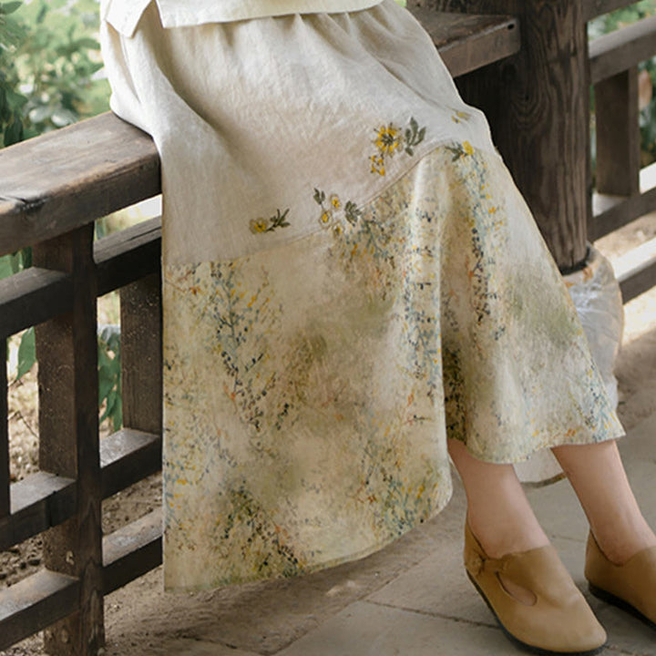 Buddha Stones Vintage Printing Women's Linen 7-8 Length Skirt With Pockets - image 10