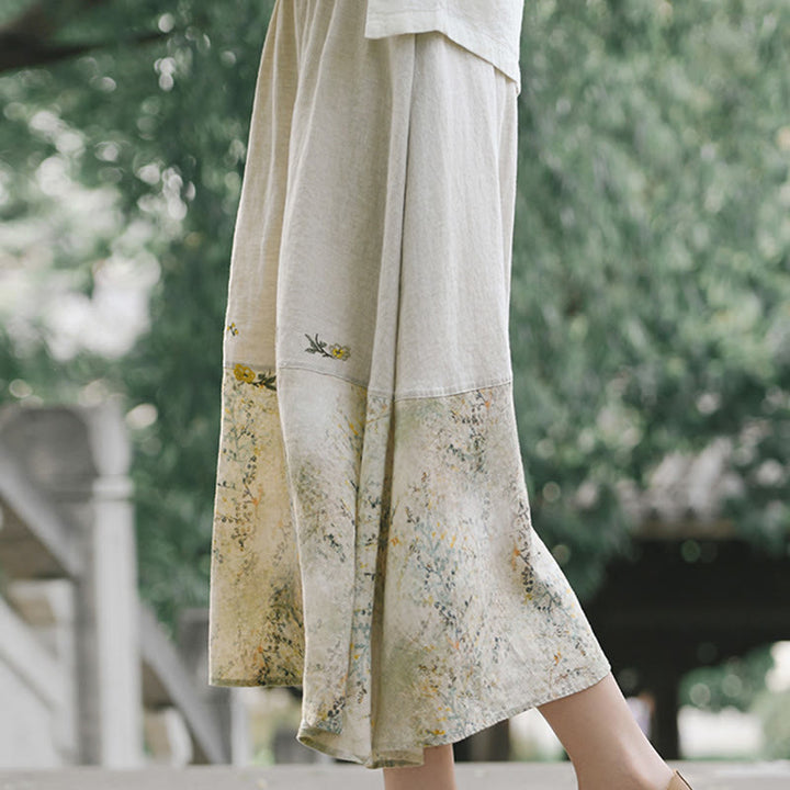 Buddha Stones Vintage Printing Women's Linen 7-8 Length Skirt With Pockets - image 3