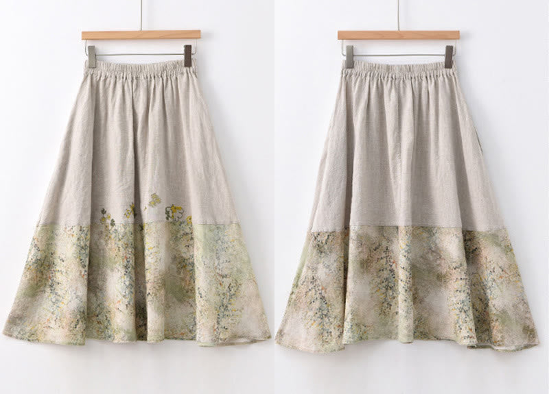Buddha Stones Vintage Printing Women's Linen 7-8 Length Skirt With Pockets - image 14